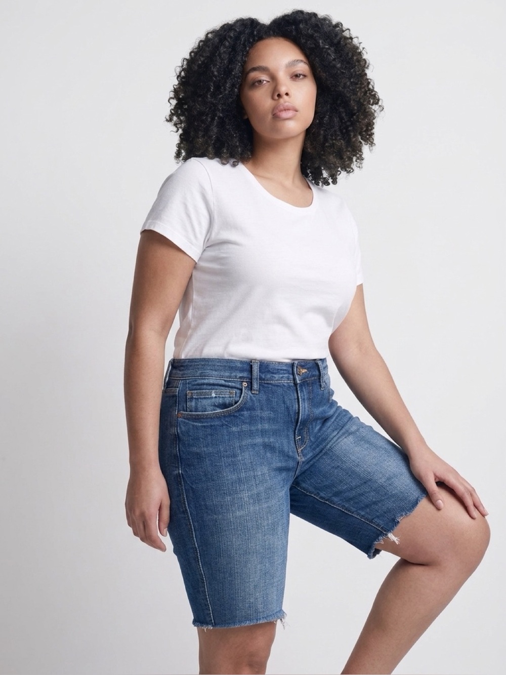 Madewell Dark Indigo High-Rise Denim Mid-Length Cutoff Shorts